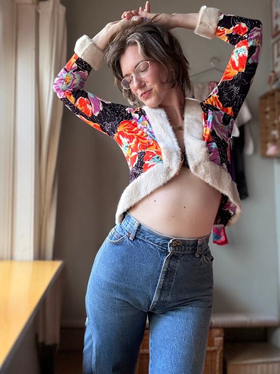 Vintage Jackets & Blazers - Vintage 70s Floral Faux Fur Trim Cropped Jacket | Disco Glam Bolero | M